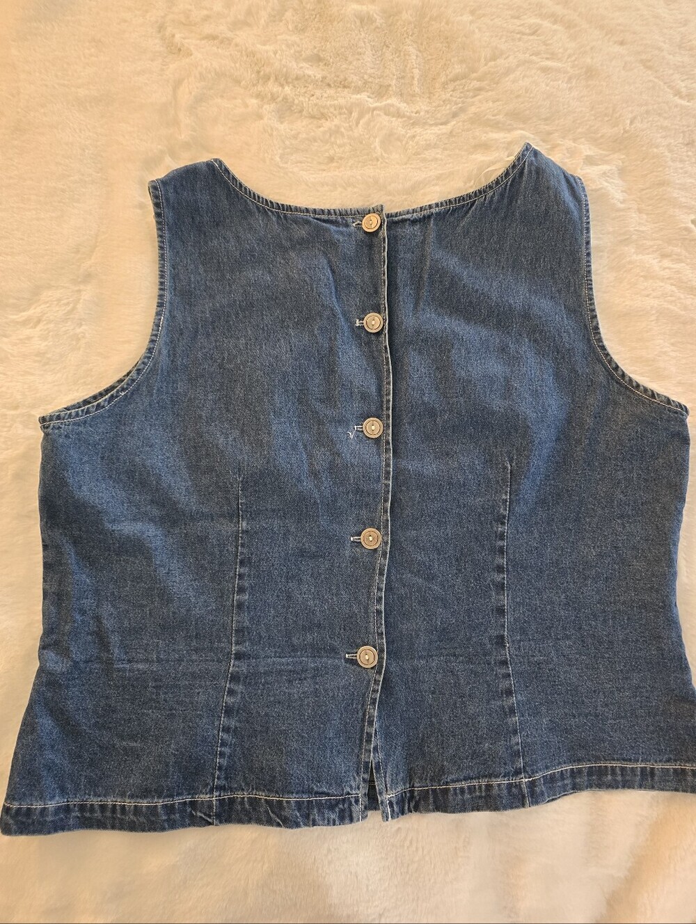 Vintage Scarlett Denim Sleeveless Top With Beaded Turquoise Floral Accents - Picture 5 of 8